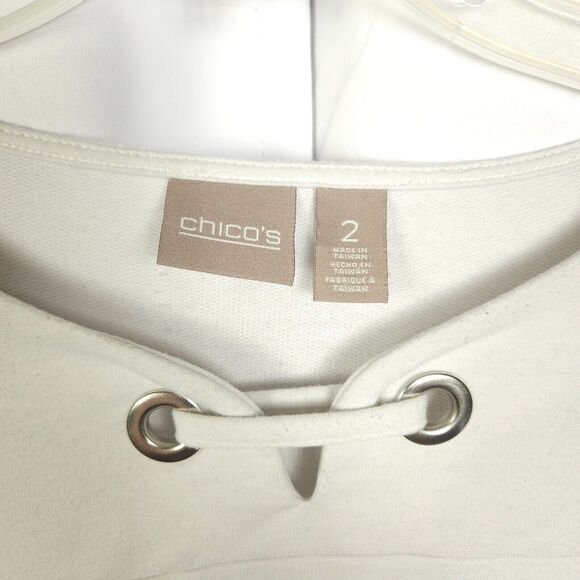 Chico's 2 Womens 12 White Hardware Detail Keyhole 3/4 Sleeve Tunic Top - Picture 2 of 7